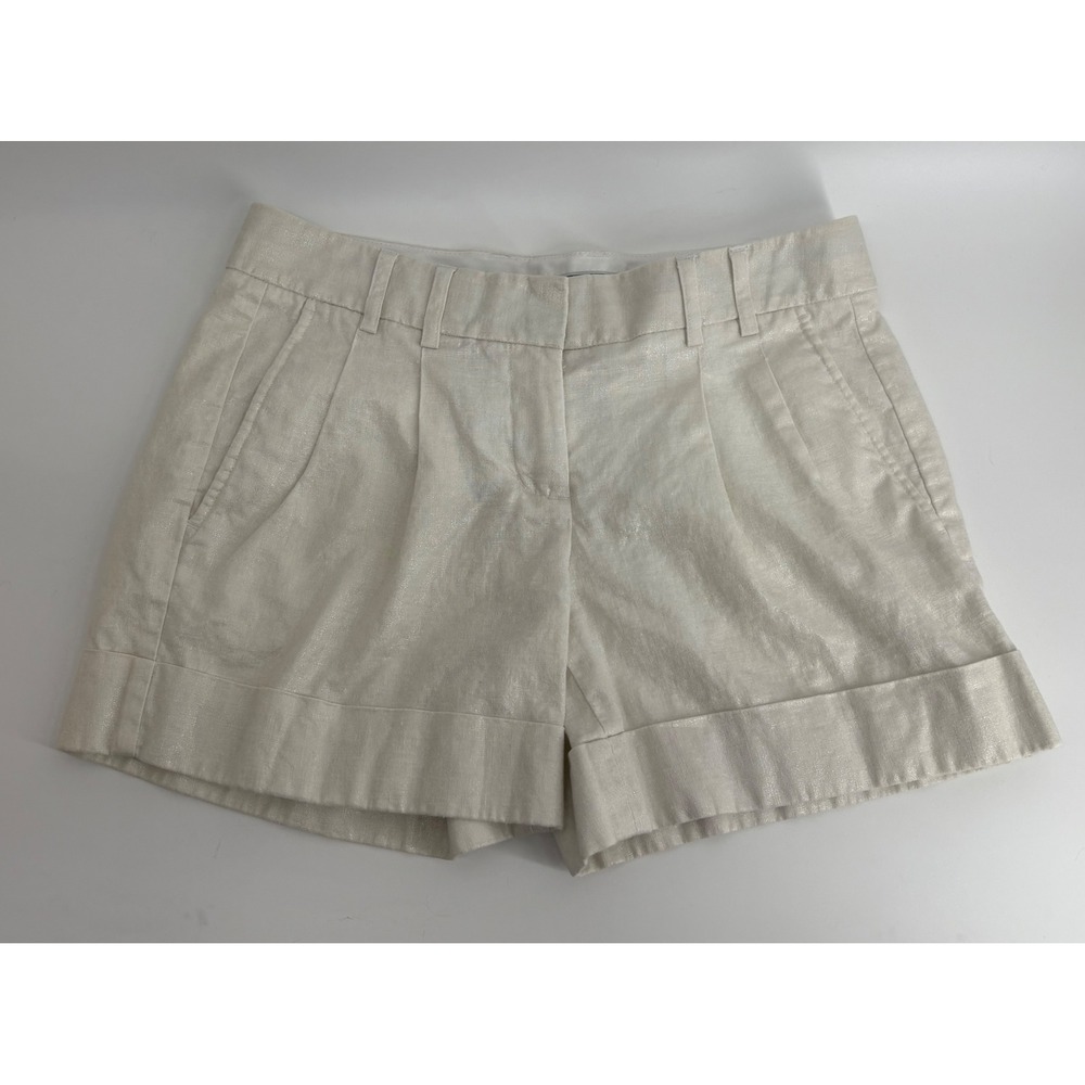 Express Design Studio Editor Shorts Beige Gold Shimmer Linen Blend Vintage Y2K 0